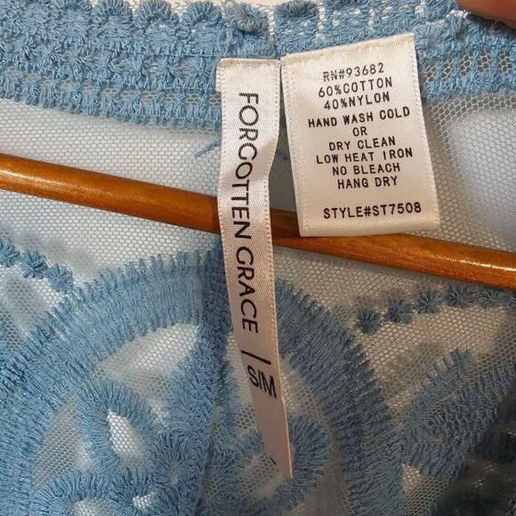 EUC FORGOTTEN GRACE LIGHT BLUE LACE/EMBROIDERED LONG DUSTER KIMONO JACKET S/M - Picture 11 of 12